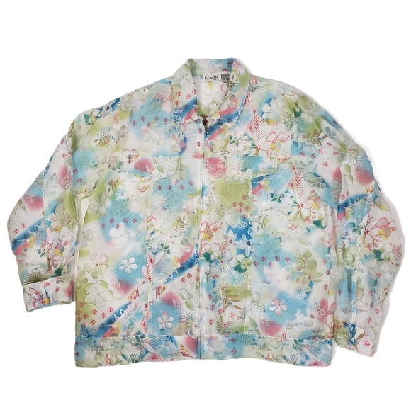 Pastel Floral Print Sheer Shacket Sz M Fairy Y2K Full Zip Cover Up Shirt Jacket - Picture 3 of 10